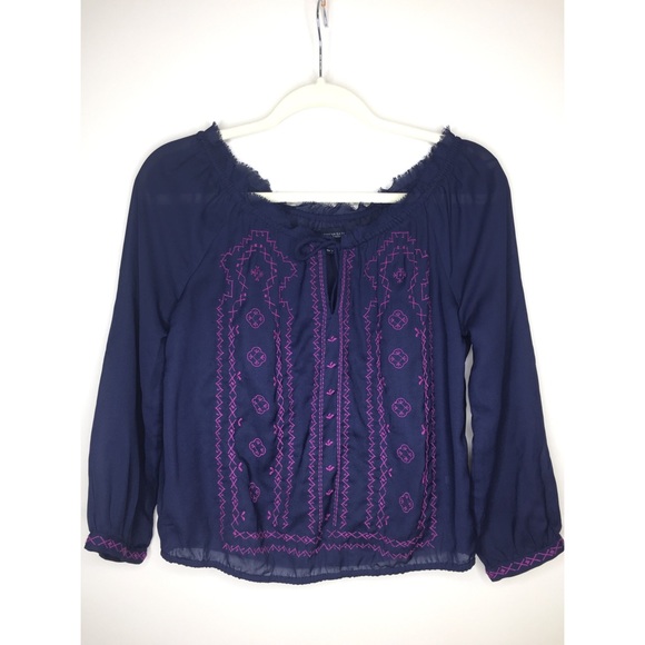 American Eagle Outfitters Tops - AEO Navy Peasant Blouse - size Small